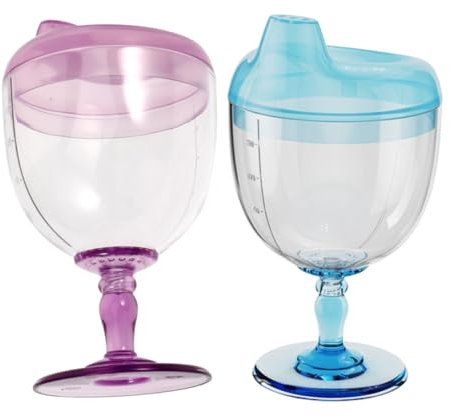 VICASKY Lot de 2 verres à pied anti-chute en verre incassable pour enfant - Tasse à café pour enfant - Gobelets de fête pour - Gobelets transparents - Aliments alimentaires - à vin