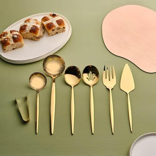 KARACA Orion Stainless Steel Serving Set, 7 Piece, Shiny Gold | Seven serving utensils cover soup, side dishes, cake and sugar presentation.