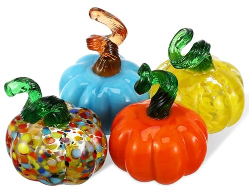 Healifty Small Glass Pumpkin Figurine: 4pcs 1.5 Mini Cute Pumpkin Decor for Halloween - Miniature Collectible Fruit Figurines for Thanksgiving Autumn Harves Table Decor
