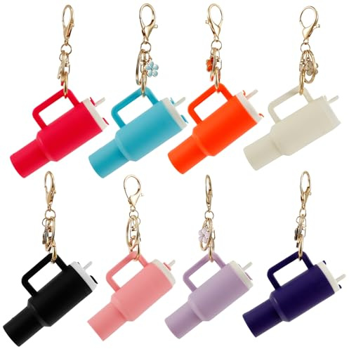 Foppla 8Pcs Mini Cup Keychain, Pendant Wear Resistant Not Easy to Fade Ice Bucket Cup Keychain with Detachable Lid for Storaging Coin Pill Ring