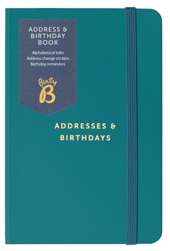 Busy B Address & Birthday Book - Charcoal Cover | Keep contacts organised with alphabetical tabs, birthday reminders, address stickers, pockets and elastic closure.