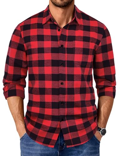 COOFANDY Chemise à Carreaux Homme Manches Longues Chemise Flanelle Décontractée avec Poche Regular Fit