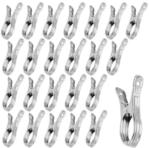 HLIWS 25 Pcs Non-Slip Strong Clothes Pins,for use in the garden,bathroom | Stainless steel, windproof and non-slip, open design,9×1.1cm, for securing trousers, leggings, skirts and jackets