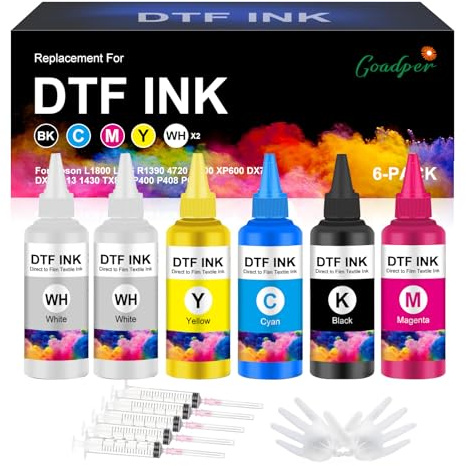 DTF Tinte Premium kompatibel für DTF Ink,DTF Film Transfer Ink für Epson ET-8550,ET-8500,ET-2850,XP-15000,XP600,DX7,DX5,R2400,R1390,L1800,1400,I3200(2xWeiß/1x Schwarz/1x Cyan/1x Magenta/1x Gelb)