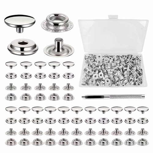 Yhsioaklo Kit de fixation pour bâche de bateau | Presse à vis pour toile de bateau – Kit de vis en acier inoxydable résistant aux intempéries pour campeurs, voyages, ponton, bâche, extérieur, camping