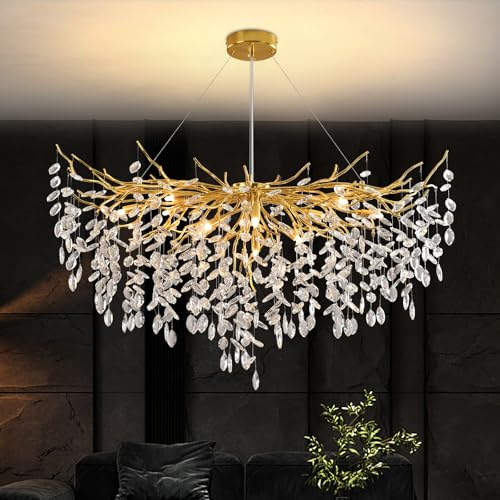 YZBEIMDAI Lámpara de Araña de Cristal de Lujo, Gotas de lluvia Lámpara de Araña Moderna de Cristal para Comedor, Dormitorio, Sala de Estar, Villa, bar