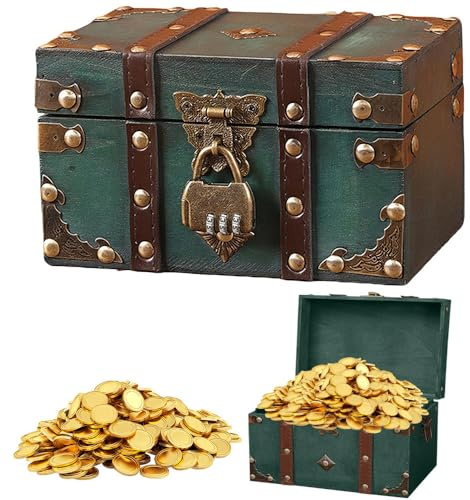 Mineup Vintage Holz Schatztruhe, Schatzkiste mit Zahlenschloss, Holz Aufbewahrung Schatzkiste, schatztruhe kinder für Aufbewahrung Dekoration Kindergeburtstag(18 x11 x10 cm)