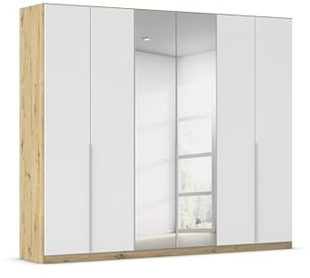 Rauch Möbel Alabama, Kleiderschrank, Farbe Weiß/Eiche Artisan, Breite 271cm | Schrank, 6-türig, mit Spiegel, Zubehör Premium, für Schlafzimmer, Kinderzimmer, Homeoffice, Gästezimmer, Garderobe, Flur