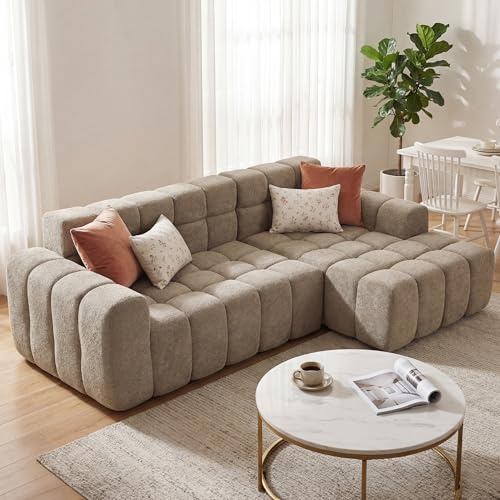 okwish Modulares Sofa in Khaki – Modernes 3-Sitzer Ecksofa mit Chaiselongue, Polstersofa für Wohnzimmer & Büro