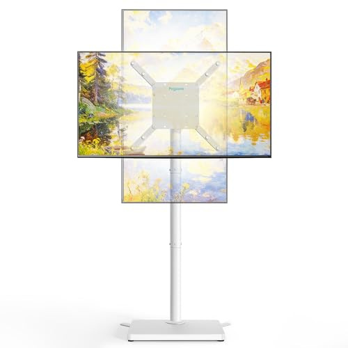 PEGZONE Swivel TV Floor Stand for 24–65 Inch TVs, White | Universal TV Stand, 90° Swivel, Height Adjustable, VESA 400 × 400 mm, Holds Up to 40 kg, Space-Saving
