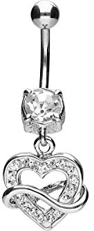 PIERCINGLINE Bauchnabelpiercing Chirurgenstahl mit Herz & Unendlichkeitszeichen im Brass-Design Bananabell Piercing Kristallklar