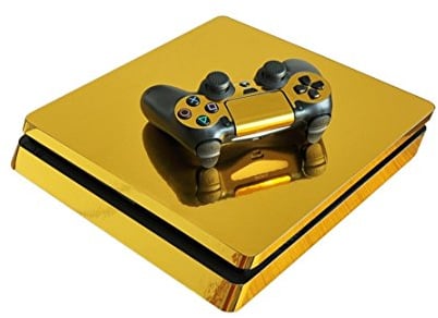 Morbuy PS4 Slim Skin Design Folie Aufkleber Sticker schützende Haut Schale für Sony Playstation 4 Slim Konsole und 2 Dualshock Controller (Gold Glänzend)