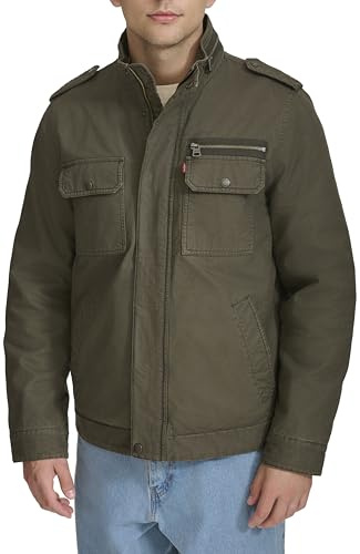 Levi's mens Washed Military Cotton Lightweight Jacket, Olive, Large US