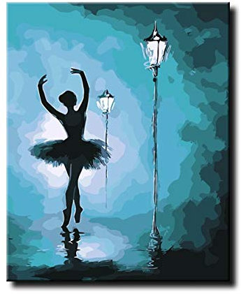 Shukqueen Kits de peinture à l'huile de bricolage, peinture par numéro pour adulte, peinture acrylique Nuit danseuse de ballet 40,6 x 50,8 cm, Frameless,Just Canvas