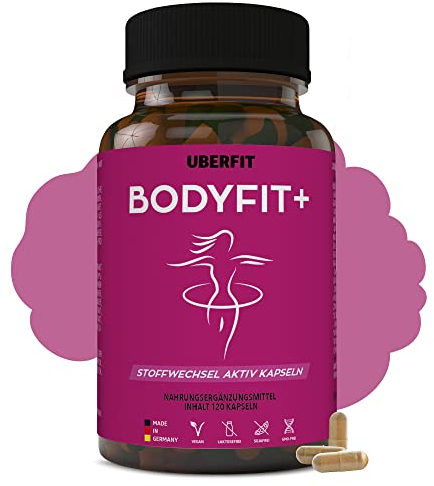 UberFit® BODYFIT+ Stoffwechsel- & Blutzucker-Komplex mit Chrom, Zink, Niacin (B3), B2 & B6 – mit Grüntee-, Guarana-, Grüner Kaffee- & Garcinia-Extrakt – 120 Kapseln zur Diät-Unterstützung, Vegan