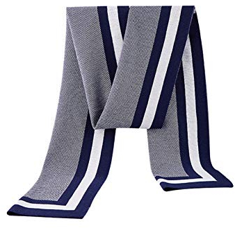 WANYING 6% Wolle Winter Herbst Gestrickter Schal Strickschal für Herren Casual Business Einfach Schick Urban Gentleman - 180 * 30 cm Schmal Gestreift Dunkelblau Weiß
