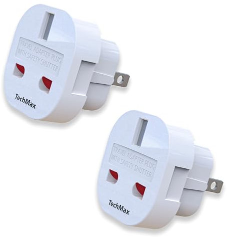 TechMax Pack of 3 UK to US Plug Adaptor Type G to Type A and B UK to USA, Canada, Japan, Thailand, Mexico, Jamaica, Dominican Republic, Barbados, China and more 2 Pin Flat Travel Adapter (White)