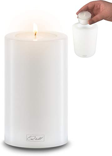 Qult Farluce Trend • Teelichthalter in Kerzenform • Kerze • Kunststoffkerze in Kerzenoptik • Teelichtkerze mit Teelichteinsatz • inkl. Teelicht weiß (Ø 6 H 12 cm)