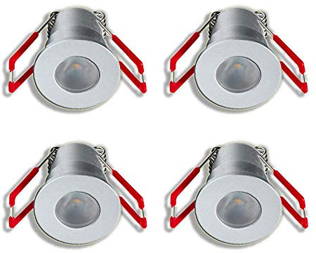 LEDUX 3W Mini Einbaustrahler IP65 Schutz 3000K Warmweiß,Dimmbar Funk-Netzteil, Innen- und Außenbeleuchtung für Terrassenüberdachung, Badezimmer (Silber, 4x Minispot)