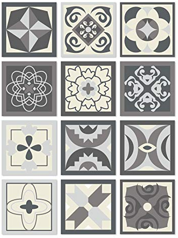Panorama Azulejos Adhesivos Cocina Baño Pack de 48 Baldosas de de 15x15cm Diseño Hidráulico Gris - Revestimiento de Paredes - Cenefas Adhesivas