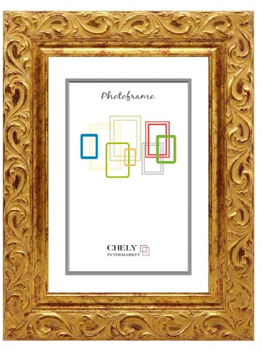 CHELY INTERMARKET MOD201 Marco Fotos Estilo Barroco Dorado 50x70cm Decoración Vintage Para Fotografías Títulos Diplomas Certificados Madera Maciza Perfil Floral Relieve Montaje Pared