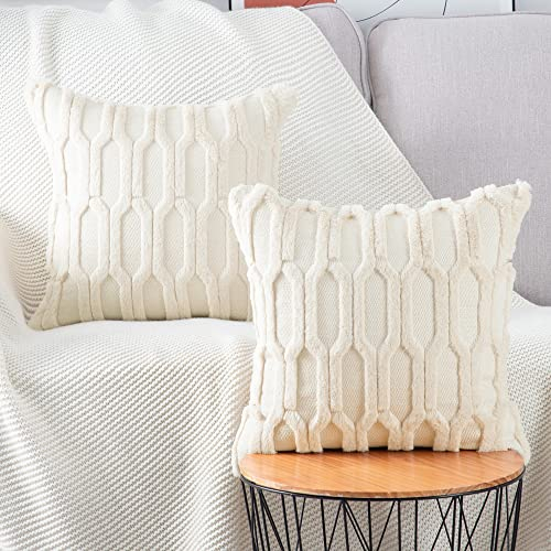 Madizz 2er Set Sanft Plüsch Kurze Wolle Samt Dekorativ Zierkissenbezüge Luxus Stil Kissenbezug für Sofa für Schlafzimmer Beige 40x40 cm Quadrat