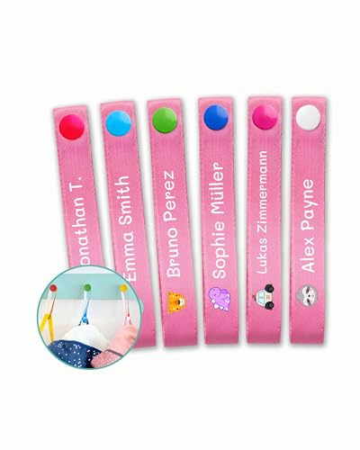 6 Cintas para Colgar Ropa sin Coser. Colgadores Personalizados con Nombre para Colgar Chaquetas y Batas de los niños en el Cole y guardería. Etiquetas de Tela