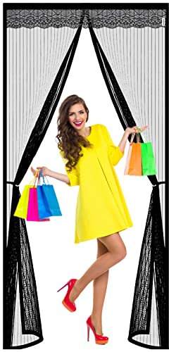 Zanzariera Porta Finestra Magnetica, 220x230cm Zanzariere su Misura Magnetico Velcro Chiudi Automaticamente per Casa Ufficio, Nero