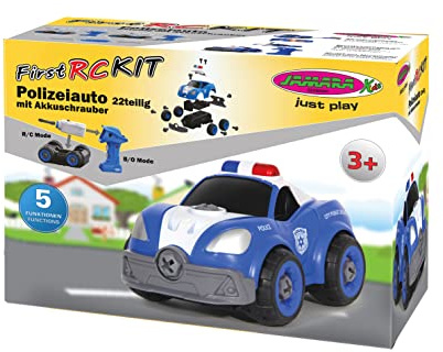 Polizeiauto First RC Kit 22teilig mit Akkuschrauber - ab 3 Jahre, Rutschkupplung, wechselbarem Einsatz, robuster Kunststoff, Gummibereifung, fördert die Feinmotorik und technisches Verständnis