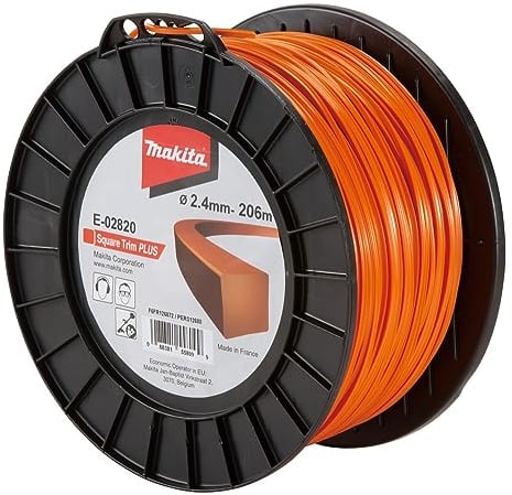 Makita E-02820 Mähfaden Vierkant 2,4 mm x 206 m Square Trim PLUS Trimmerfaden, Nylon, orange, für Rasentrimmer und Freischneider