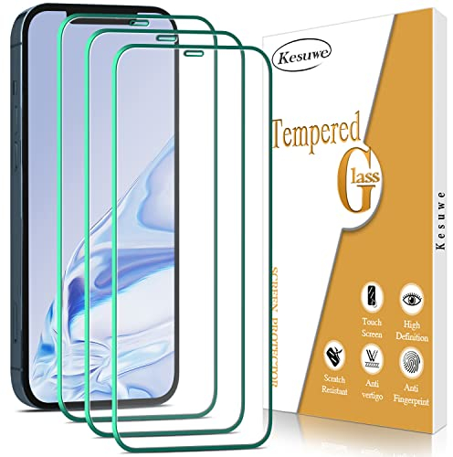 Kesuwe [3 Piezas] Protector de Pantalla para iPhone 12 Pro Max Cristal Templado, Antiarañazos, Dureza 9H, Antihuella, Fácil de Instalar, Sin Burbujas