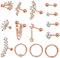 Milacolato 14St Piercing Ohr Chirurgenstahl 16G Ohrknorpel Piercing Tragus Helix Zirkonia Mond Schlange Ohrstecker Set CZ Septum Segmentring Clicker Ohrpiercing Schmuck Roségold