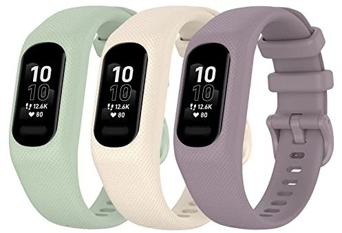Correas de reloj compatibles con Garmin Vivosmart 5 correas de repuesto para Vivosmart 5 para mujeres y hombres (pequeño, verde claro/albaricoque/púrpura)