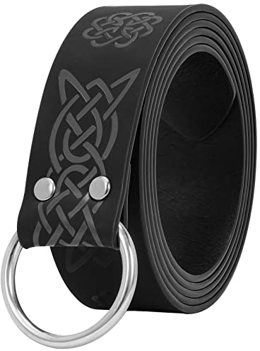 XZQTIVE Mittelalterlicher Wikinger Gürtel für Herren Damen, Renaissance Rittergürtel Geprägtes PU Leder O-Ring Gürtel für Wikinger Halloween Cosplay Kostüm (Schwarz(Silberne Schnalle), Länge 165cm)