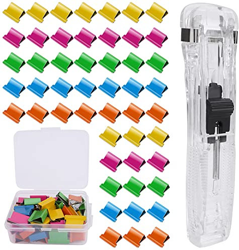 Prasacco Paper Clam Clip Dispenser with 50 Pcs Small Binder Clips, Portable Handheld Clam Clip Dispenser Stainless Steel Refill Paper Clips for Home School Office Document Supplies