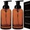 rejomiik 2 Pack Foaming Glass Soap Dispenser, Thick Glass, Clear Amber, 13 oz, Pump Bottles for Hand Soap, Body Wash, Shower Gel