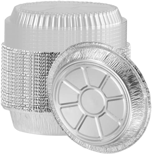 JAPCHET 40 Pack 8 Inch / 20cm Round Aluminum Foil Pans with Lids, Foil Tin Tray Pans for Roasting, Baking, Meal Prep, 1000ml