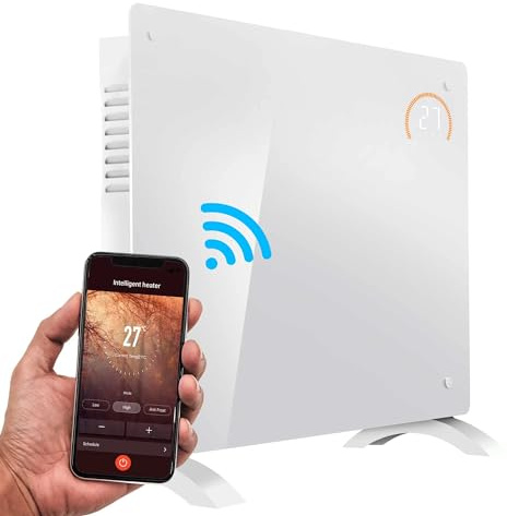 Baridi 1500W Electric Glass Panel Heater with 24/7 Timer, Remote Control & Wi-Fi - White - DH138