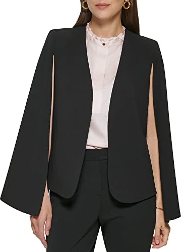 DKNY Damen Open Front Blazer Cape Übergangsjacke, Schwarz, S