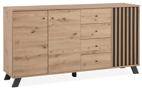 DEINE TANTE EMMA 003408 Kommode Medan 51C Sideboard Artisan Eiche Nb. / Anthrazit Lamellen ca. 160 x 85 x 40 cm