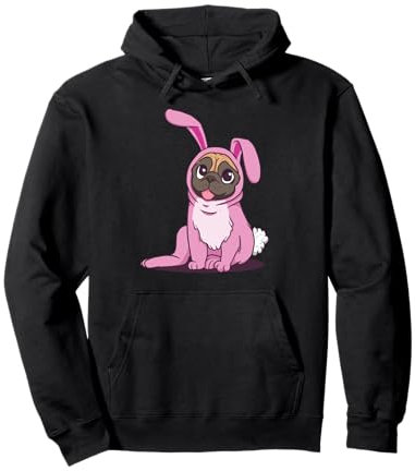 Oster Mops Welpe mit rosa Osterhasen Kostüm Pug Möpse Hund Pullover Hoodie