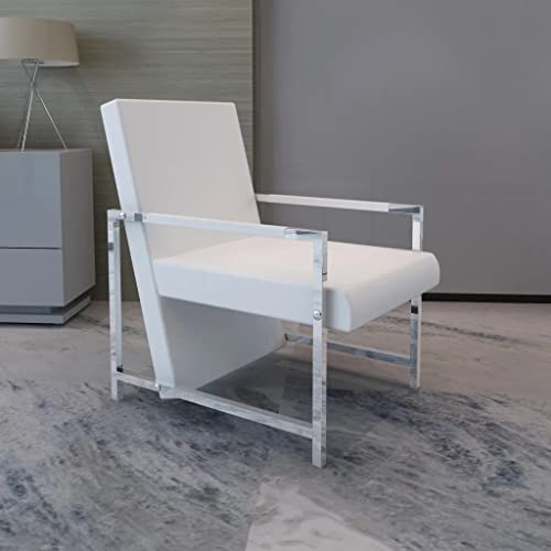 ZQQLVOO Sessel mit verchromten Füßen Weiß Kunstleder, Loungesessel, Fernsehsessel Relaxsessel, Schreibtischstuhl, Stuhl für Schlafzimmer, Wohnzimmer, Arbeitszimmer, Büro