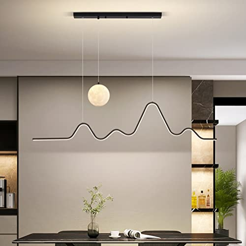 Lampada a Sospensione Lampada da Pranzo da Tavolo da Pranzo, 36W LED Sala da Pranzo Lampada da Cucina, Moderna Lampada a Sospensione Dimmerabile 120cm Forma di Montagna con Lampada Lunare (nero)