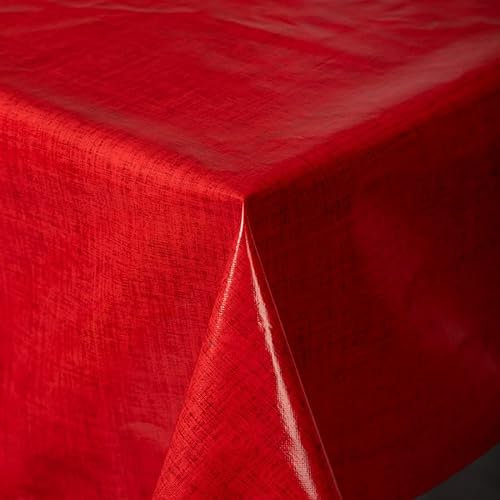Wachstuch Tischdecke Gartentischdecke Maldecke Basteldecke PVC abwaschbar Tischwäsche einfarbig mit Leinenstruktur Chester (Rot, 130x220 cm eckig)