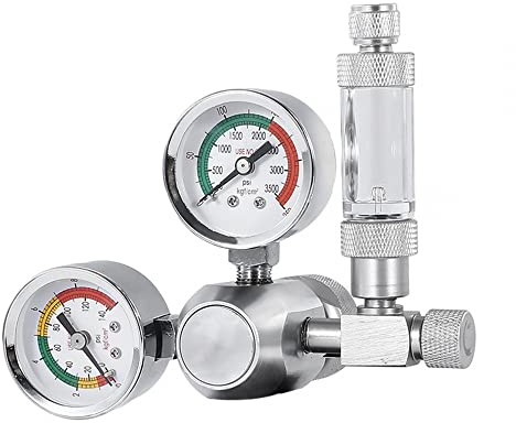 DONGKER CO2 Druckminderer, CO2 Regler für Aquarium, Aluminiumlegierung CO2 Druckregler mit Blasenzähler und Dual-Manometern-Display für Aquarium-System