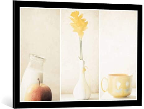 kunst für alle Bild mit Bilder-Rahmen: Delphine Devos Gelb Triptychon - dekorativer Kunstdruck, hochwertig gerahmt, 90x60 cm, Schwarz matt