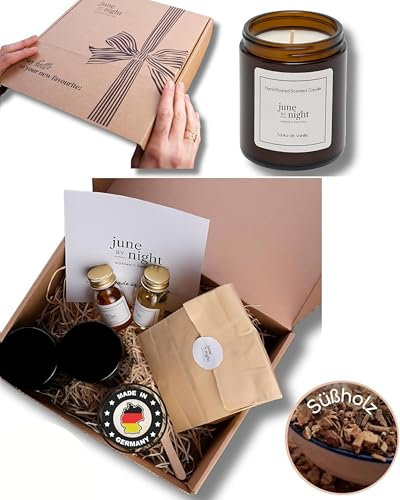 juneBYnight Kerzenherstellungsset & Zubehör, Kit, DIY Kerzenherstellung, Duftkerze Geschenke Set, Inklusive Sojawachs, Glas, Dochte, Dochthalter - 2x180ml Süßholz