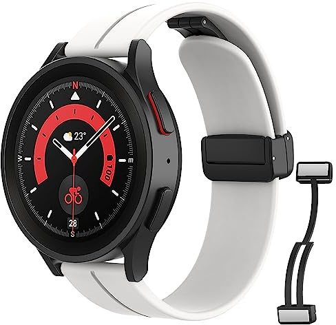 MoKo Armband Kompatibel mit Samsung Galaxy Watch 7 FE 6 5 4 40mm 44mm/Watch 6 4 Classic Armband 43mm 47mm 42mm 46mm/5 Pro/3 41mm/Active 2, 20mm Magnetische Schnalle Silikon Ersatzarmband, Weiß