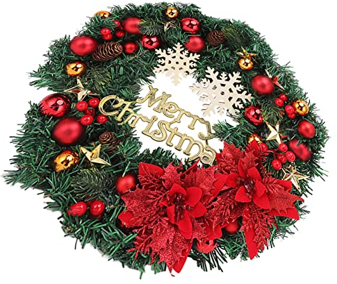 40 cm Weihnachtskranz Haustür, Türkranz Weihnachten, Frohe Weihnachten künstlicher Weihnachtskranz, Weihnachtskranz, Retro-Weihnachtskranz Haustür, Kamin und Wanddekoration