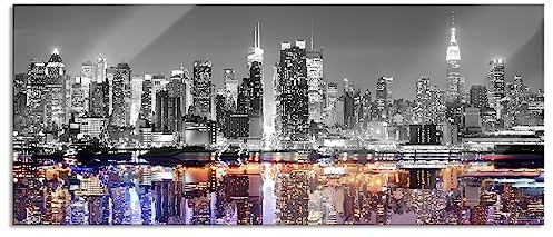Pixxprint Glasbild Panorama, Wandbild aus Echtglas, Manhattan Skyline, 100x40 cm, inkl. Aufhängung und Abstandshalter